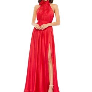 NEW MAC DUGGAL CHIFFON HALTER‎ STRAPLESS LONG GOWN DRESS RED  49333